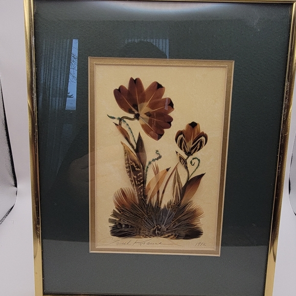 Mountain Images Laurel Krause Framed Feather Art 5” by 7” Tall. Signed. 1992. - Picture 2 of 8